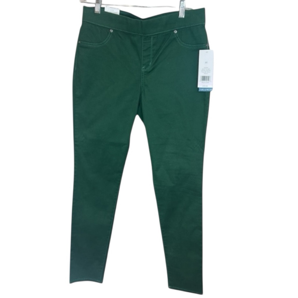 NWT New Directions Mid-rise Green Empire Pull On SKinny Twill Pants Flex Stretch
